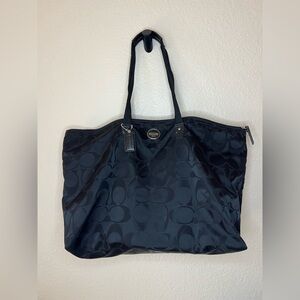 RARE Coach Signature Nylon & Patent Leather Tote Weekender Packable Travel Bag
